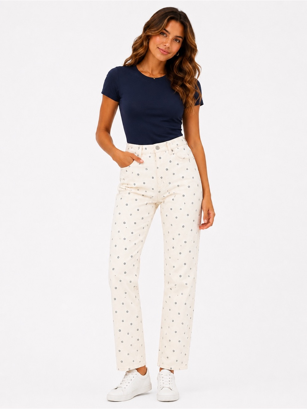 Madewell Size 29 Perfect Vintage Straight Jeans Cream Floral Pattern Pants
